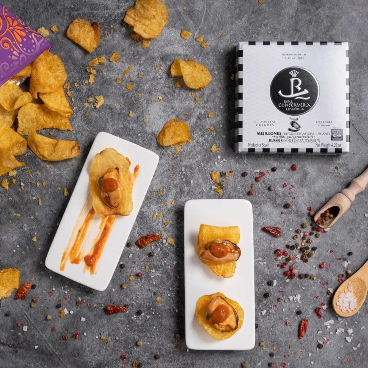 Mejillones PICANTES en escabeche 9/12 piezas | Real Conservera Española Real Conservera Española La Tienda de las Conservas