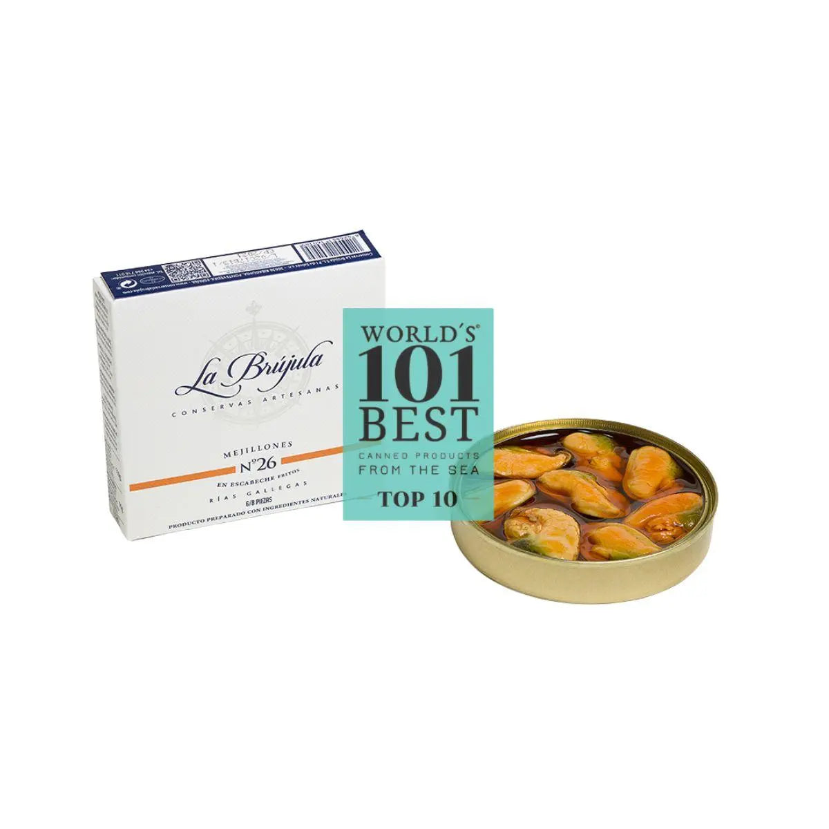 Mejillones fritos en escabeche 6/8 pzas D.O.P | La Brújula Conservas La Brújula La Tienda de las Conservas