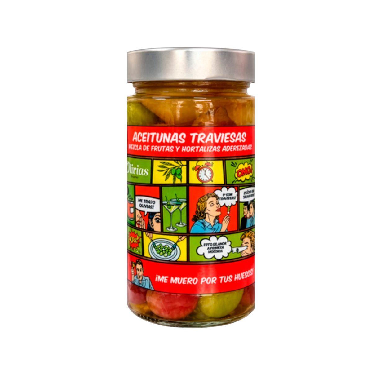 Tarro de 370 ml de aceitunas traviesas con cebollita y pimiento de Olivias by Tast