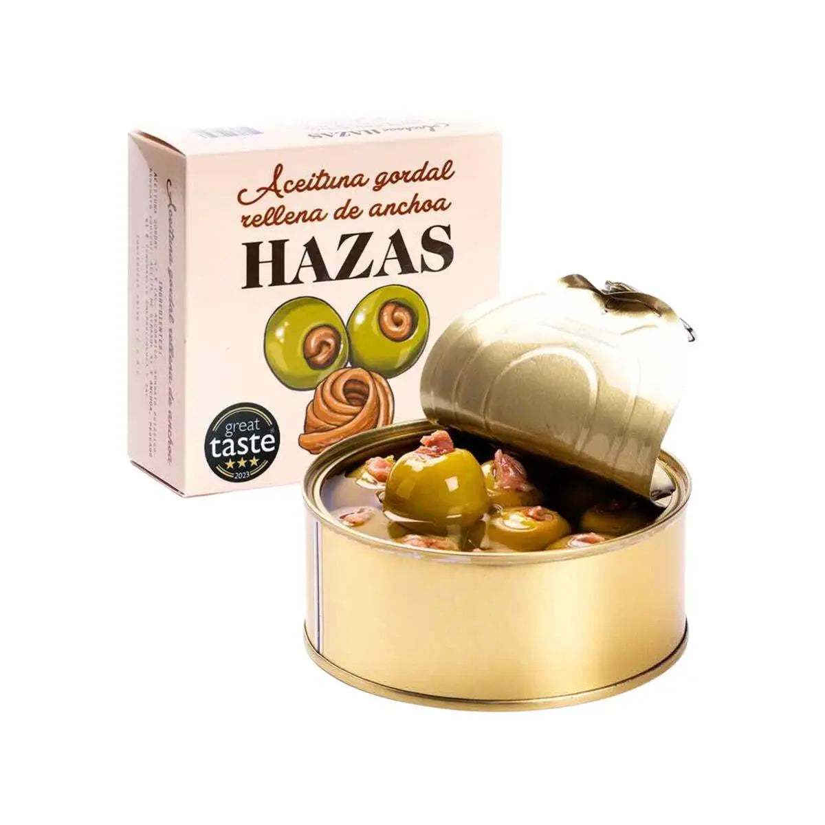 Aceituna Gordal cortada mostrando el trozo real de pescado en su interior al comprar aceitunas rellenas de anchoas hazas