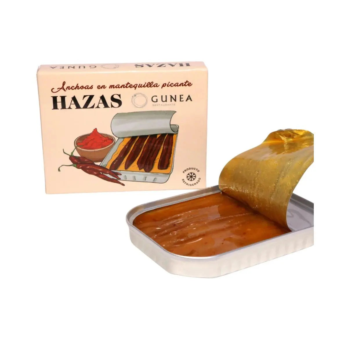 Filetes de anchoa en mantequilla con chile, elaborados en Laredo
