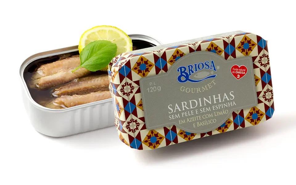 Sardinas sin piel y sin espina en Aceite con Limón y  albahaca Briosa Gourmet