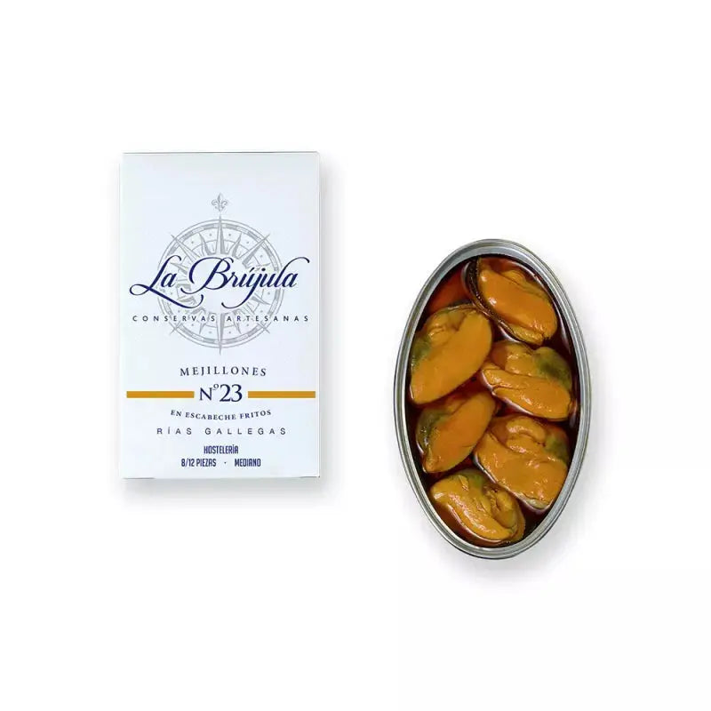Mejillones fritos en escabeche 8/12 | Conservas La Brújula Conservas La Brújula