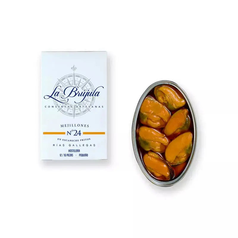 Mejillones fritos en escabeche 12/16 | Conservas La Brújula Conservas La Brújula