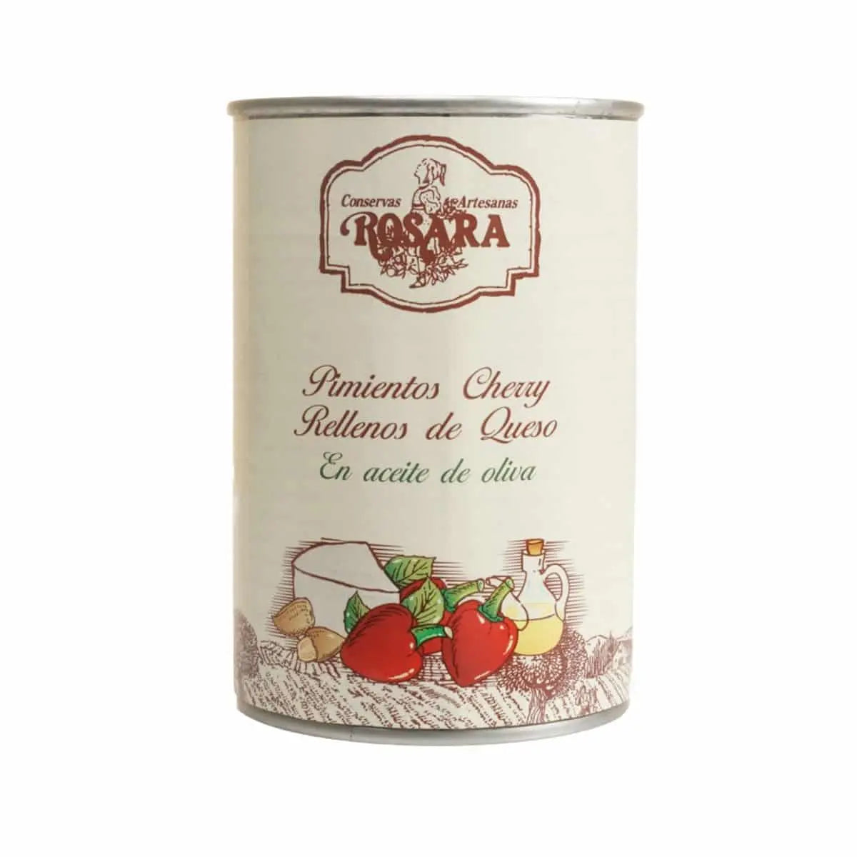 Lata de pimientos cherry rellenos de queso conservas rosara