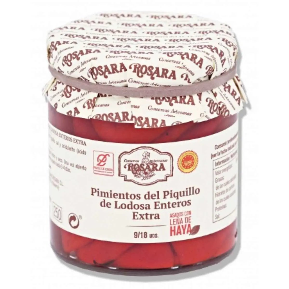 Pimientos del piquillo de Lodosa entero Extra 9/18 frutos Tarro 250 ml | CONSERVAS ROSARA Conservas Rosara