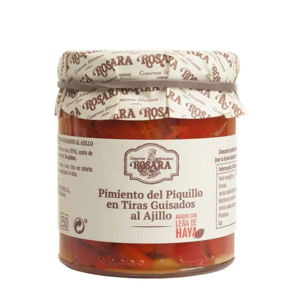 PIMIENTO DEL PIQUILLO EN TIRAS GUISADOS AL AJILLO TARRO 250 ml. Conservas Rosara