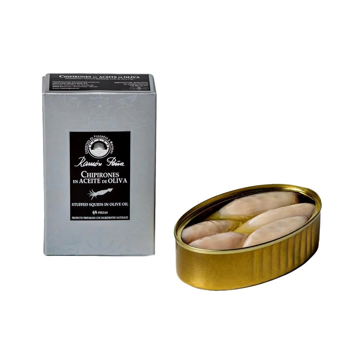 Calamares rellenos en aceite de oliva 4/6 pzas |  Ramón Peña Conservas Ramón Peña